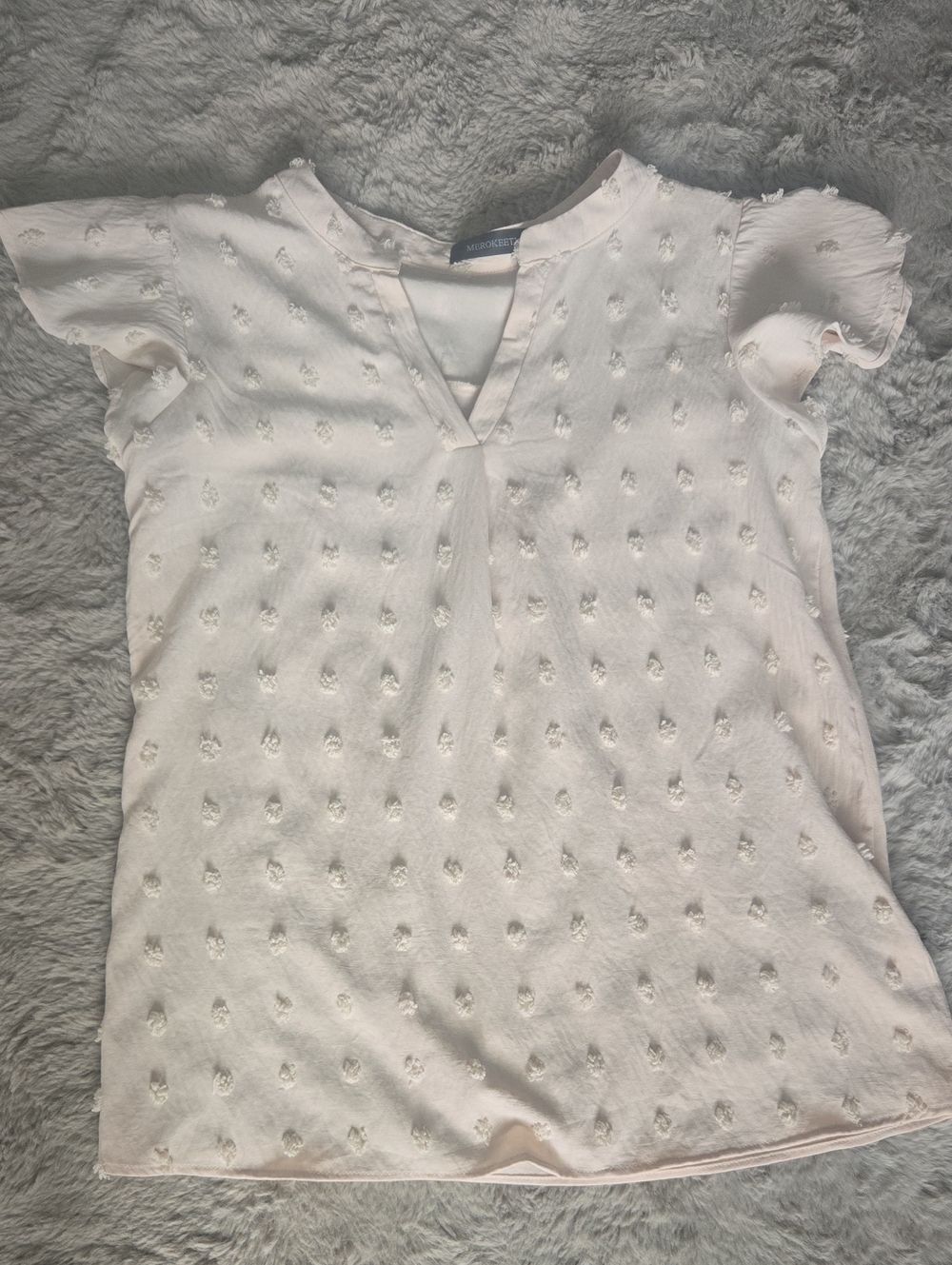 Light Beige Textured Flutter Sleeve Women's Top